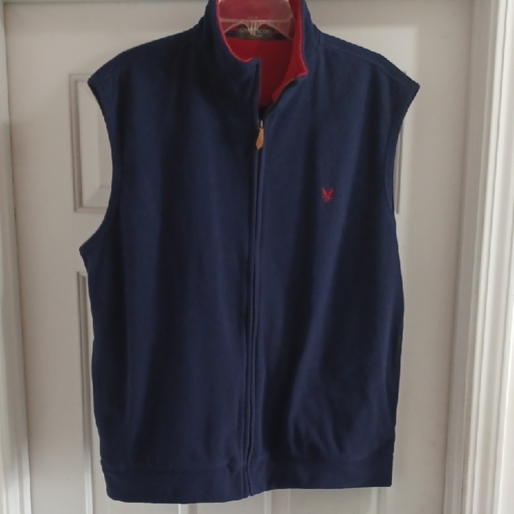 Lyle & Scott Navy Fleece Vest with Red Accents